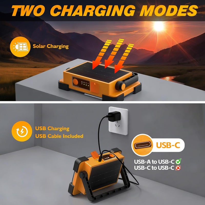 DANCINGBOAR 2 Pack 120W Solar Rechargeable Work Light, 144 LED 10000LM Led Work Light with 4 Modes, Portable Flood Light with Stand, IP66 Waterproof Outdoor Working Light for Emergency Mechanic Camping Repair - Image 5